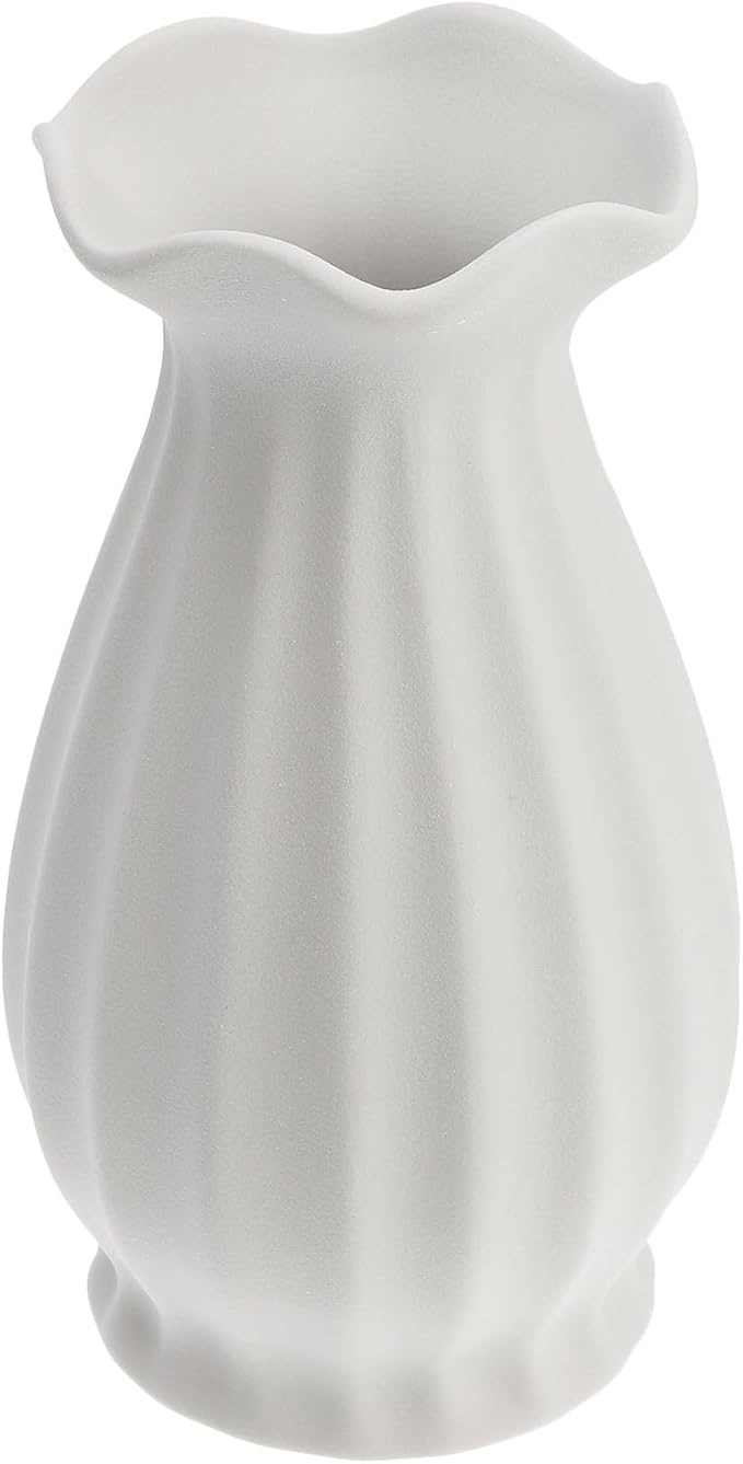 Garneck Ceramic Flower Vase Matte White Decorative Flower Holder Artistic Vase for Home Office Desktop Indoor Floral Arrangement