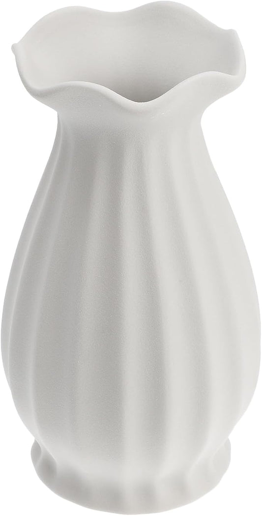 Garneck Ceramic Flower Vase Matte White Decorative Flower Holder Artistic Vase for Home Office Desktop Indoor Floral Arrangement