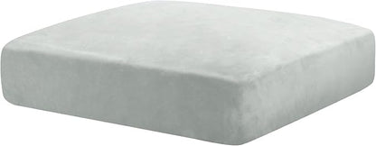 MAXIJIN Velvet Stretch Cushion Cover Fitted Couch Cushion Slipcovers 1 Pack Arm Chair Seat Cushion Cover for Individual Cushion Sofa Chair with Elastic Bottom (Chair Cushion, Silver Grey)