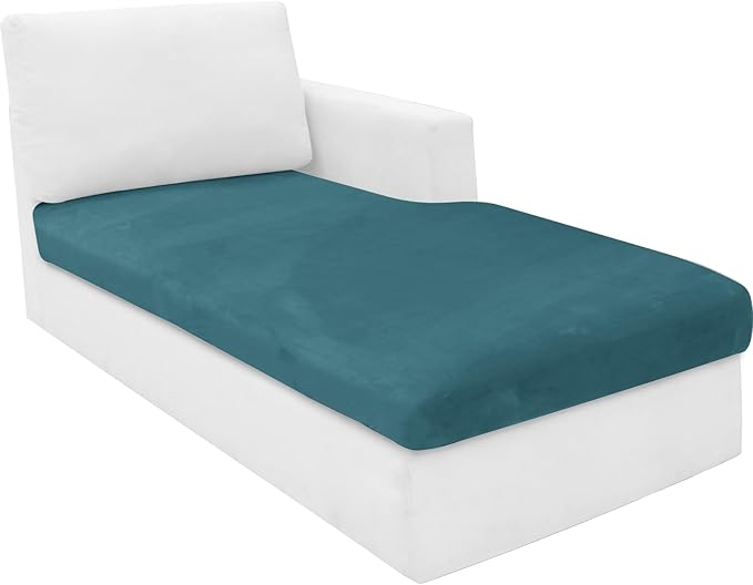 MAXIJIN 1 Piece Velvet Chaise Cover Stretch Sectional Couch Covers for L Shaped Sofa Fitted Soft Chaise Lounge Cushion Cover Sofa Slipcover with Elastic Bottom (Chaises Cover, Peacock Blue)