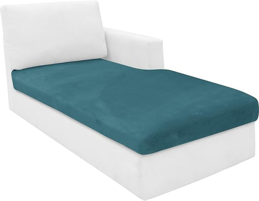 MAXIJIN 1 Piece Velvet Chaise Cover Stretch Sectional Couch Covers for L Shaped Sofa Fitted Soft Chaise Lounge Cushion Cover Sofa Slipcover with Elastic Bottom (Chaises Cover, Peacock Blue)