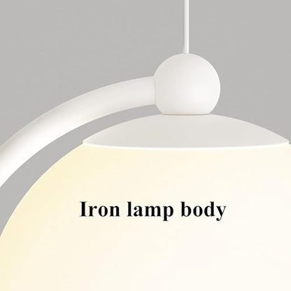 Modern White LED Pendant Light Adjustable Spherical Hanging Lamp with 3 Color Temperatures for Bedroom Bedside Living Room Decorative Iron and Resin Ceiling Fixture