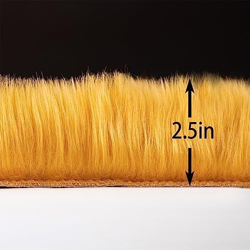 Faux Fur Rug Runner 2x6 ft Yellow - Machine Washable Super Soft Plush Shaggy Fluffy Area Carpet,Sheepskin Rug Fuzzy Floor Mat for Bedroom, Sofa,Living Room, Bedside, Nursery & Kids Room