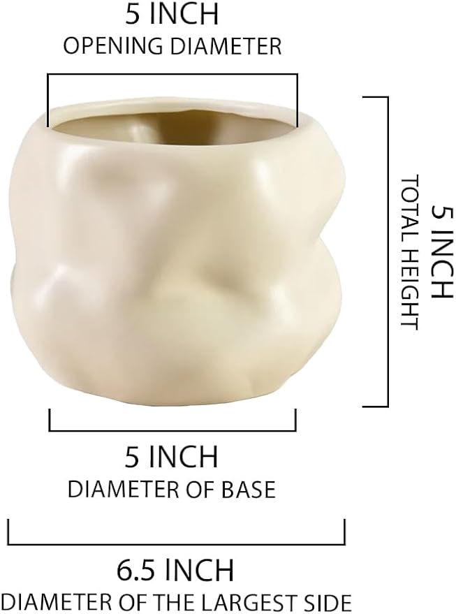 Serene Spaces Living Ceramic Sculptural Vase, Modern Organic Vase for Home, Event Decor, Table Centerpiece, or Gifting - Perfect for Fresh or Dried Flowers, 6.5" Diameter & 5" Tall