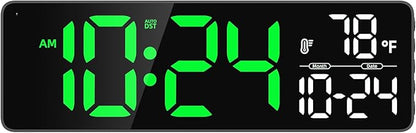 Large LED Digital Wall Clock with Date, Temperature, Auto-Brightness, Auto-DST | Big Digital Clock for Bedroom, Desk, Classroom, Living Room, Kitchen, Office, Gym, Farmhouse, Xmas Gift for Seniors
