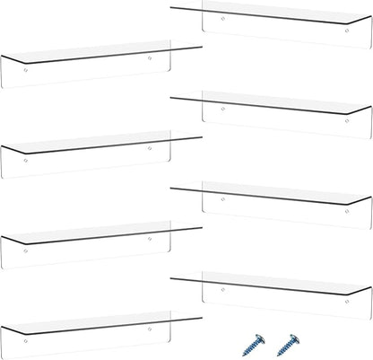 Blulu 8 Pcs Acrylic Floating Shelf, Invisible Wall Mounted Shelf for Book Plants Picture Makeup Record Display in Living Room, Bathroom, Bedroom, Kitchen, Office(12 x 4 x 2 Inches,Clear)