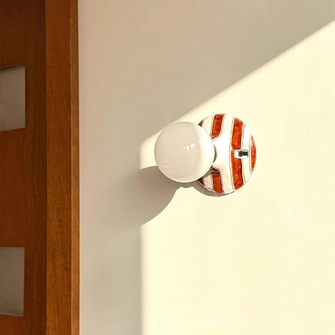 Retro Red Striped Ceiling Light Ceramic Flush Mount Ceiling Lamps Modern Mini Wall Sconce Spherical Fixture for Hallway Entryway Bedroom Kitchen Decorative Lamp