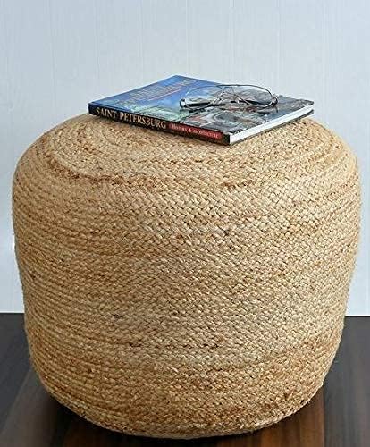 100% Natural Jute Pouf Handmade Braided Ottoman - Farmhouse Rustic Accent Furniture - Footrest Round Bean Bag - for Living Room Bedroom Kids Room (Natural, 16" x 16" x 18")