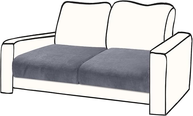 Couch Cushion Cover Velvet 2 Pieces Seat Cushion Cover Stretch LoveSeat Couch Covers Separate Sectional Sofa Slipcovers Furniture Protector (2-Seater or Backrest, Dark Grey)