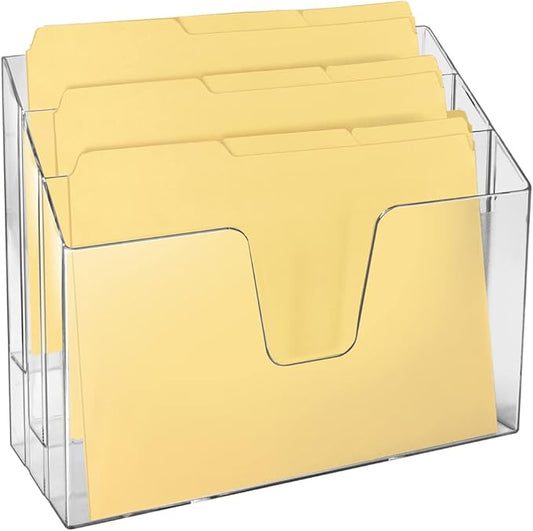 Acrimet Horizontal Triple File Folder Holder Organizer (Manila Folders Letter Size Included) (Clear Crystal Color)
