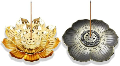 Incense Holder with Incense Stick Tray,Multi-Functional Incense Burner and Stick Holder Combo,Detachable Ash Catcher (Golden,Bronze Lotus)