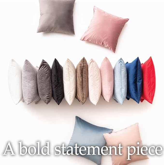 lalaLOOM Velvet Throw Pillow Covers, Set of 2, 24x24 Decorative Square Pillows Home Decor, Soft Accent Cases, Silky Machine Washable Pillowcases for Sofa, Couch, Bedroom, Living Room, Ruby Red