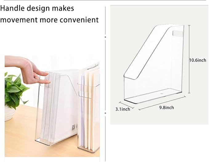 Acrylic Magazine Holder, 2 PCS File Magazine & Book Storage Rack for Office Desk, Clear Book Organizer with 3pcs Silicone Automatic Bookmarks