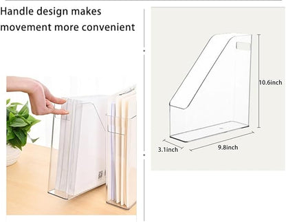 Acrylic Magazine Holder, 2 PCS File Magazine & Book Storage Rack for Office Desk, Clear Book Organizer with 3pcs Silicone Automatic Bookmarks