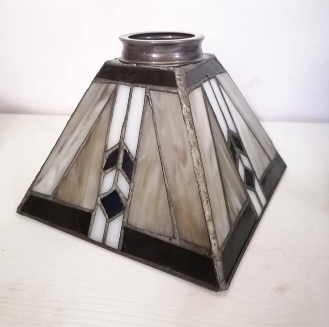 HUIMEIJU Tiffany glass shade, stained glass square shade, geometric pattern shade, wall lamp, pendant shade, replacement shade. Small Gray Glass Square Lamp