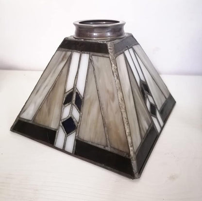 HUIMEIJU Tiffany glass shade, stained glass square shade, geometric pattern shade, wall lamp, pendant shade, replacement shade. Small Gray Glass Square Lamp