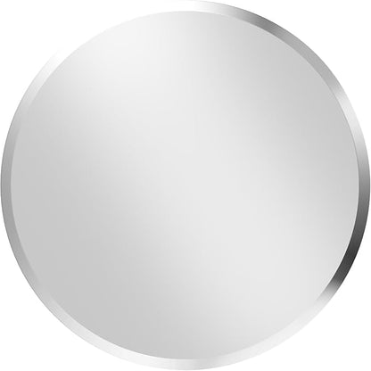 Frameless Round Wall Mirror: Decorative Mirrored Glass Vanity with Beveled Silver Edge for Bathroom Bedroom Livingroom Dining Room Entryway Hallway, 28 x 28 inch