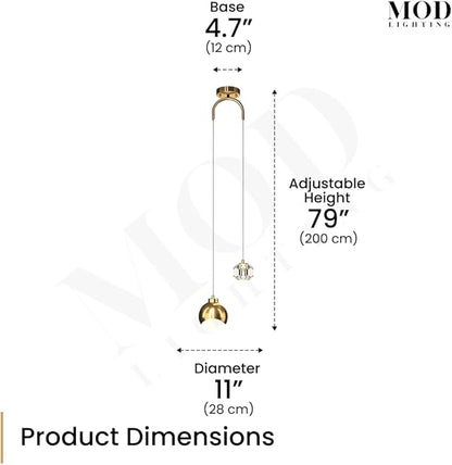 𝗠𝗢𝗗 𝗟𝗜𝗚𝗛𝗧𝗜𝗡𝗚 Diana | Modern Gold Pendant Light Fixtures, Hanging Lights for Kitchen Island, Bedroom Lighting for Tracking, Dimmable LED Bulbs, 1-Pack (Gold & Crystal | 79" | Warm White)