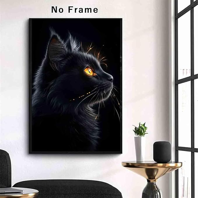 Black Cat Wall Art Dark Cat Painting Gothic Animal Prints Cute Animals Wall Art Animal Portrait Canvas Modern Animals Picture Vintage Dark Academia Living Room Decor 16x24inch No Frame