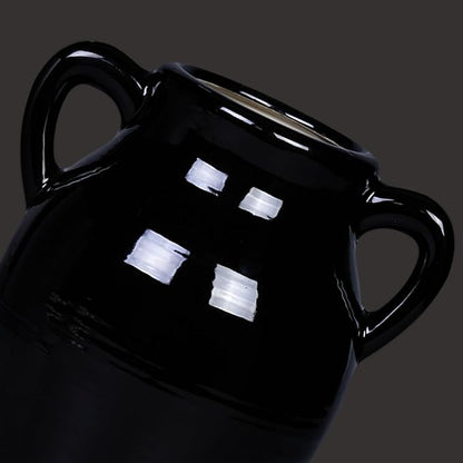 Sunddo Black Ceramic Vase - 8 Inch Modern Decorative Vase with 2 Handles, Black Centerpiece for Home Decor, Living Room, Kitchen Table, Mantle Fireplace, Bathroom Decor