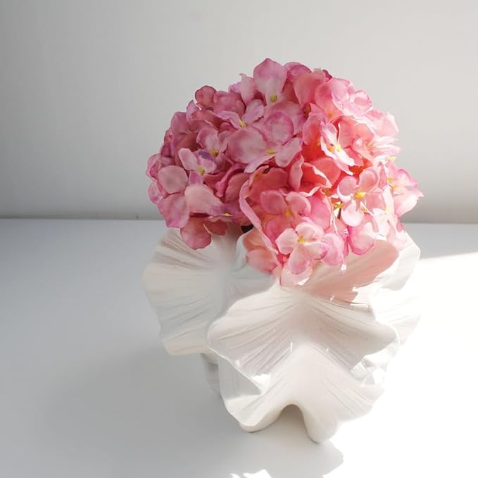 Modern Art Ceramic Coral Flower Vase Home and Office Decoration Sculpture Work Bohemian Decoration Coffee Table Office Bookshelf Living Room Decor (White)