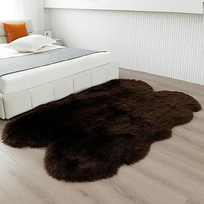Fluffy Faux Fur Rug Coffee Sheepskin Area Rug,4x6 Ft Ultra Soft Shaggy Plush Rug for Bedroom Bedside Living Room Nursery Kids Room