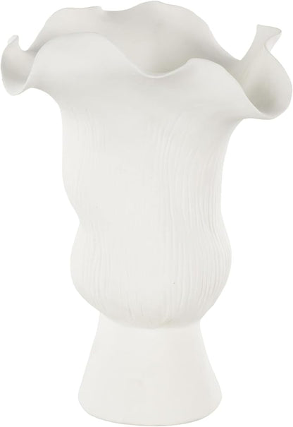 Deco 79 Ceramic Abstract Decorative Vase Floral Inspired Centerpiece Vase with Linear Grooves, Flower Vase for Home Decoration 8" x 7" x 11", White