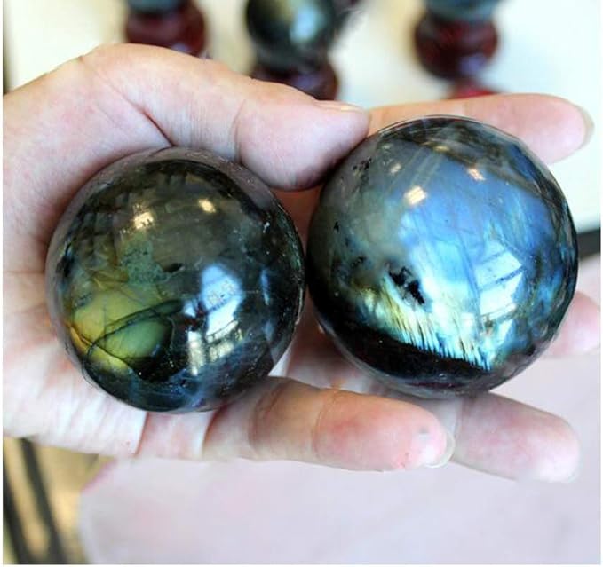 StoneStory Natural Labradorite Healing Crystal Sphere Ball Gemstone for Reiki Balancing Meditation Energy Home and Office Decoration (6cm, Labradorite)