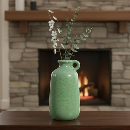Sunddo Green Ceramic Vase 10 Inch - Modern Decorative Vase with 1 Handle, Table, Shelf Bookshelf, Mantel, Entryway Decor and Centerpieces