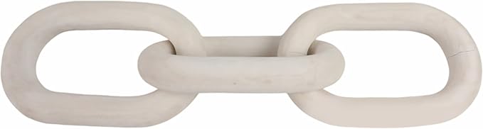 Wooden Chain Link Sculpture for Home Decor - Accent Display for Bathroom, Office, and Living Room - Handcrafted Link for Shelf Styling - Modern Room Coffee Table Decor Ornament, 4", White