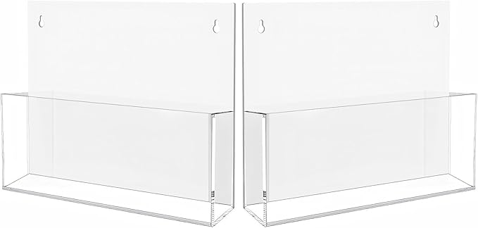 2 Pack Clear Acrylic File Holder Wall Mount Self Adhesive, Legal Size Hanging Paper Organizer, Wall Pocket File Holder Storage for Letter Folder Brochure Magazine Bookshelf Literature Display