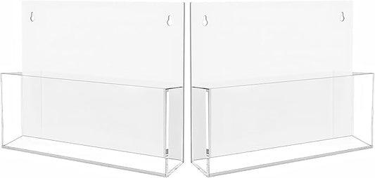 2 Pack Clear Acrylic File Holder Wall Mount Self Adhesive, Legal Size Hanging Paper Organizer, Wall Pocket File Holder Storage for Letter Folder Brochure Magazine Bookshelf Literature Display