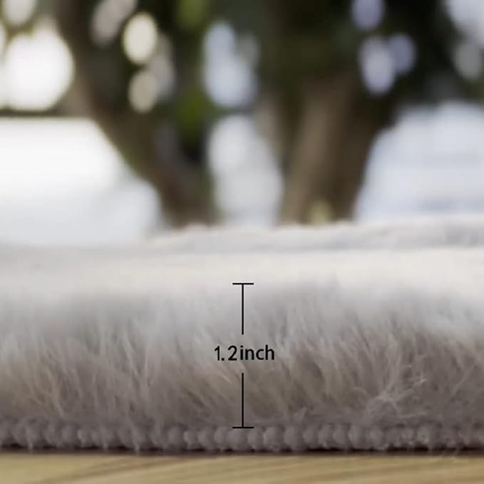 Silver Grey Round Rugs 8ft Shag Washable Area Rugs for Bedroom Faux Bunny Fur Circle Rug for Living Room Large Sheepskin Nursery Rug Home Décor