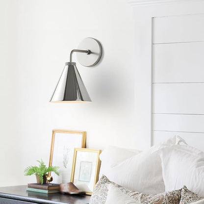 Retro Industrial Metal Cone Wall Light - Vintage Inspired Modern Silver Wall Sconce with Metal Shade, Wall Mount Lighting for Bedroom, Hallway, Living Room (10.5“W x 10.5" L x 12.5" H Silvery)