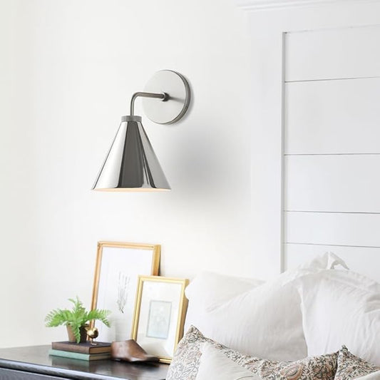 Retro Industrial Metal Cone Wall Light - Vintage Inspired Modern Silver Wall Sconce with Metal Shade, Wall Mount Lighting for Bedroom, Hallway, Living Room (10.5“W x 10.5" L x 12.5" H Silvery)