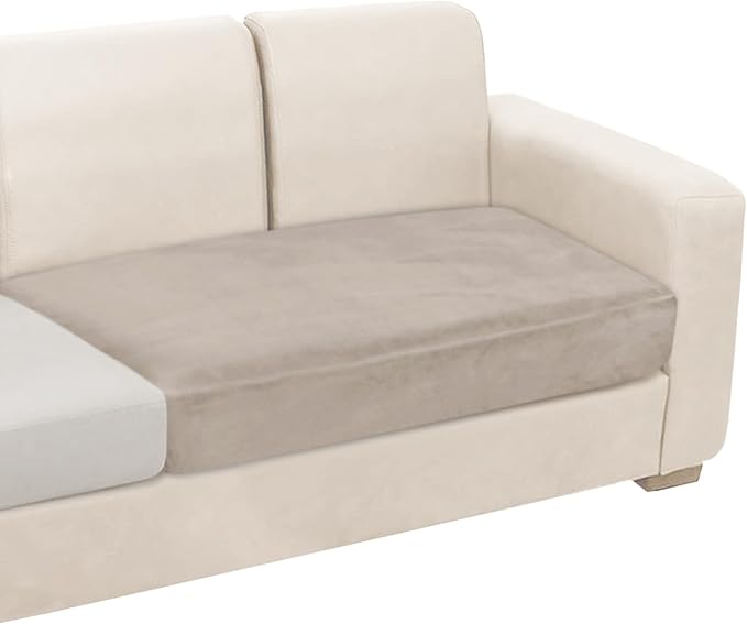 NAISI Couch Cushion Covers 1 Piece Velvet Stretch Loveseat Cover or 2 Seat Sofa Cover Soft Individual Couch Covers for Sectional Sofa(1 PC for 2-Seat Cushion or Loveseat,Taupe)
