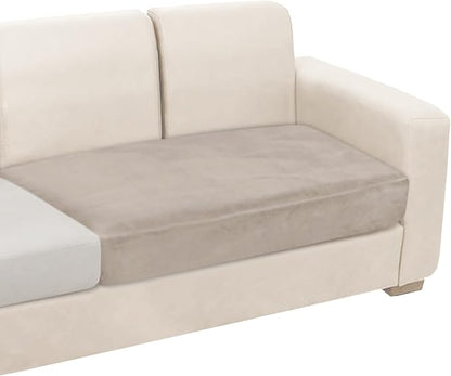 NAISI Couch Cushion Covers 1 Piece Velvet Stretch Loveseat Cover or 2 Seat Sofa Cover Soft Individual Couch Covers for Sectional Sofa(1 PC for 2-Seat Cushion or Loveseat,Taupe)