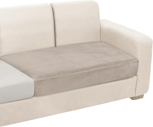NAISI Couch Cushion Covers 1 Piece Velvet Stretch Loveseat Cover or 2 Seat Sofa Cover Soft Individual Couch Covers for Sectional Sofa(1 PC for 2-Seat Cushion or Loveseat,Taupe)
