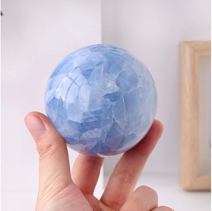 StoneStory Natural Celestite Healing Quartz Crystal Sphere Ball Gemstone for Reiki Balancing Meditation Energy Home and Office Decoration Large 500-800grams (6-8cm, Blue Celestite)