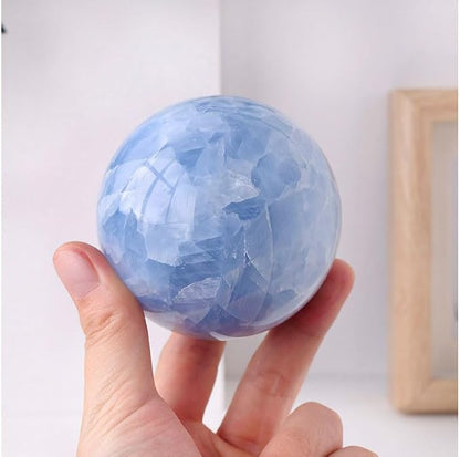 StoneStory Natural Celestite Healing Quartz Crystal Sphere Ball Gemstone for Reiki Balancing Meditation Energy Home and Office Decoration Large 500-800grams (6-8cm, Blue Celestite)