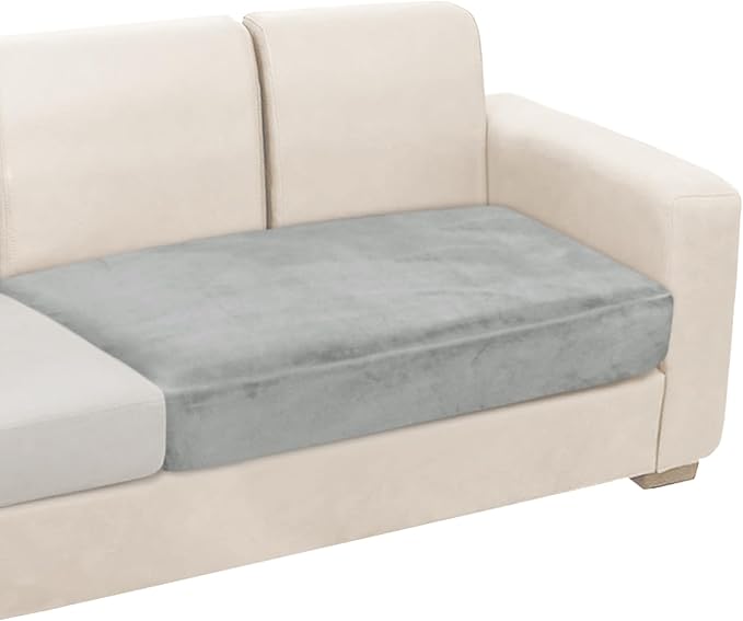 NAISI Couch Cushion Covers 1 Piece Velvet Stretch Loveseat Cover or 2 Seat Sofa Cover Soft Individual Couch Covers for Sectional Sofa(1 PC for 2-Seat Cushion or Loveseat,Light Grey)