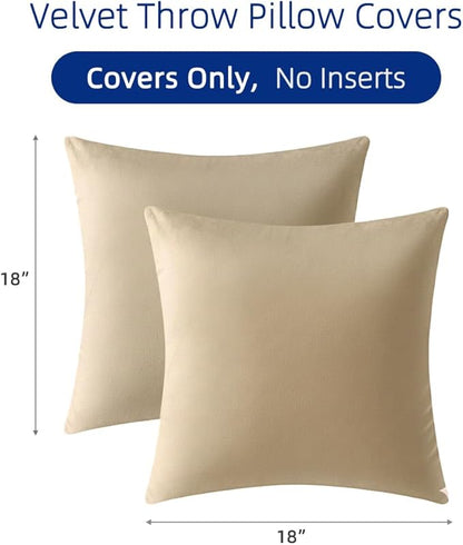 QUORGVES Beige Velvet Pillow Covers 18x18 Inch Set of 2, Soft Solid Decorative Square Throw Pillow Covers, Decor Cushion Covers for Bed Sofa Couch Bedroom Living Room