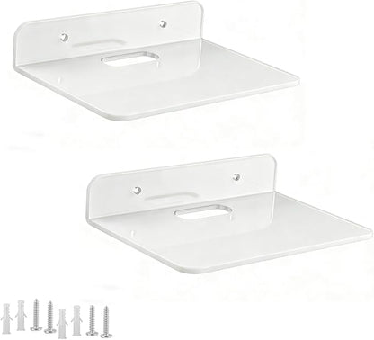 Small Floating Shelves Acrylic Wall Shelf 2 Pack Hanging Shelves for Bedroom, Gaming Room, Living Room, Bathroom, Office with Cable Clips (White)