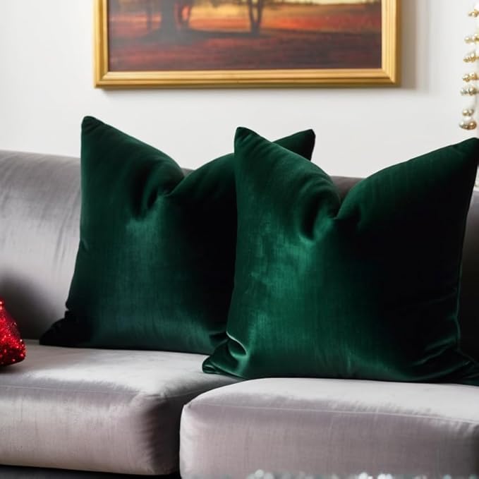 FEVERQIYI 26x26 Extra Large Army Green Velvet Pillow Covers Set of 2 Christmas Decorative Soft Velvet Throw Pillow Covers for Couch and Bed