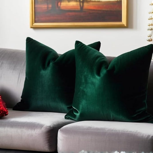 FEVERQIYI 26x26 Extra Large Army Green Velvet Pillow Covers Set of 2 Christmas Decorative Soft Velvet Throw Pillow Covers for Couch and Bed