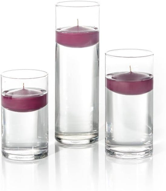 yummi Set of 18 Floating Candles and Cylinder Vases - Magenta