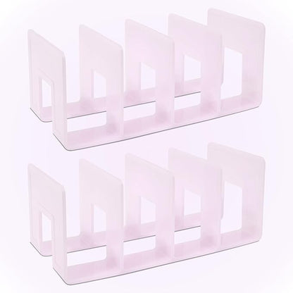 BAYTORY 2Pcs Acrylic File Holder Purse Organizer, Sturdy Desktop File Sorter Organizer, Binder Shelf for Office Desk Kitchen Shelf Closet (Pink)