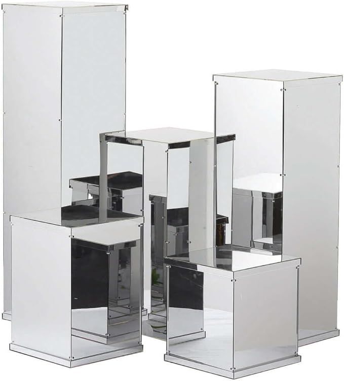 Efavormart Set of 5 Silver Mirror Finish Wedding Decor Ideas Clear Display Box for Centerpieces with Interchangeable Lid and Base