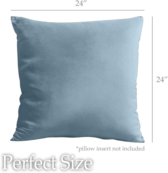 lalaLOOM Velvet Throw Pillow Covers, Set of 2, 24x24 Decorative Square Pillows Home Decor, Soft Accent Cases, Silky Machine Washable Pillowcases for Sofa, Couch, Bedroom, Living Room, Stone Blue
