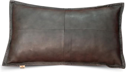 100% Lambskin Leather Pillow Cover - Sofa Cushion Case - Decorative Throw Covers for Living Room & Bedroom, 16x24 Inch - Grey Antique Box Pack of 1
